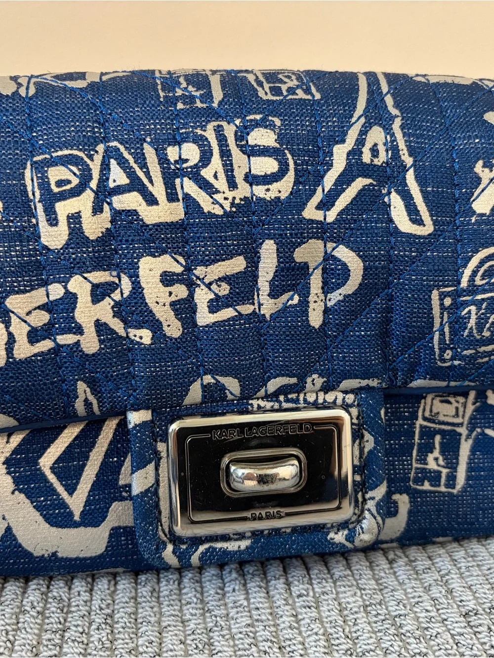 Authentic Karl Lagerfeld Blue and Silver Graffiti Crossbody Bag